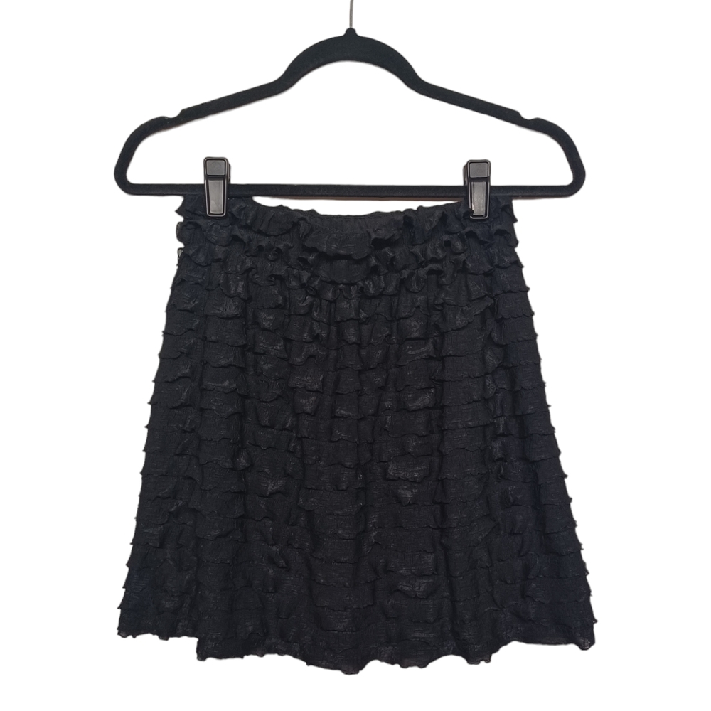 XHILARATION Black Ruffle Layer Pull On Lined Stretchy Mini Skirt Medium